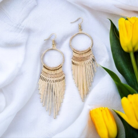 Gold Drop Dangling Earrings - Picture 4 of 11